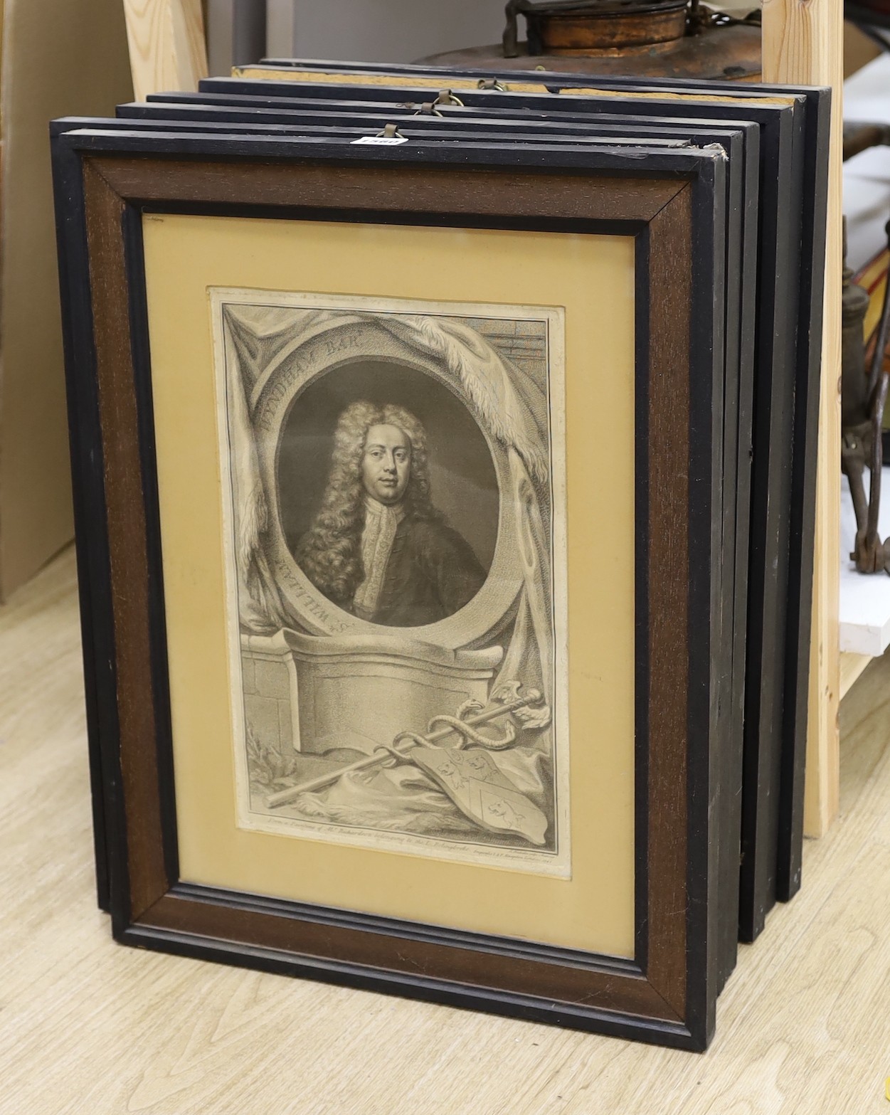 Houbraken after Kneller, set of eight engravings, Portraits of noblemen c.1739, 37 x 24cm